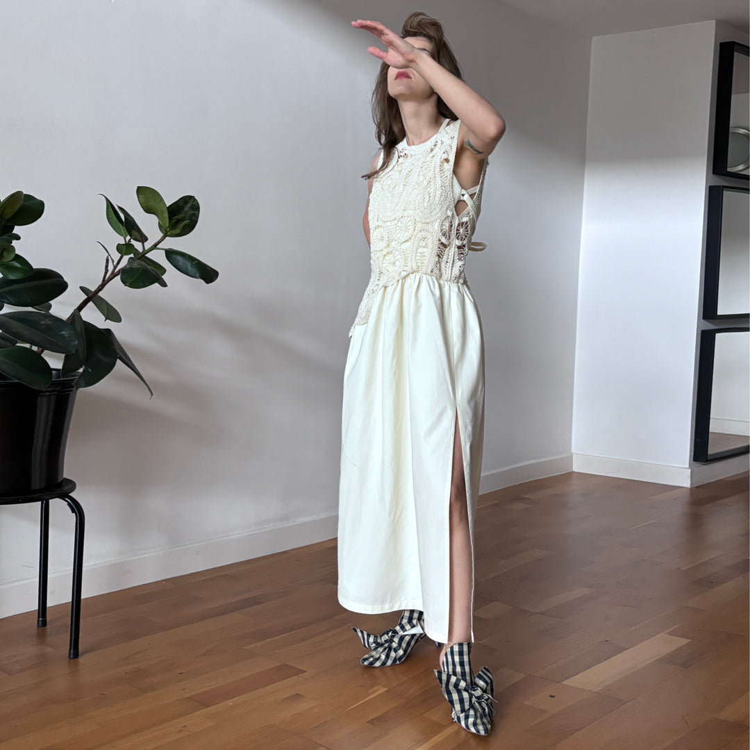 Cream crochet maxi cotton dress