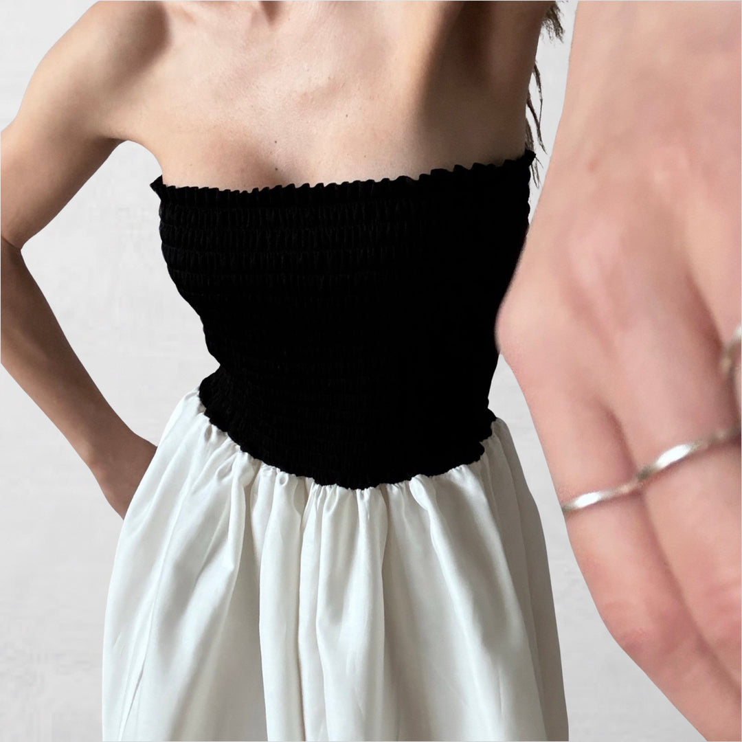 Smocked black and white balloon multi-wear skirt or dress