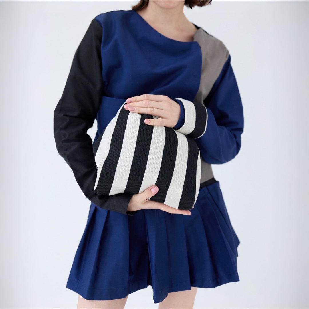 Striped knitted mini tote bag