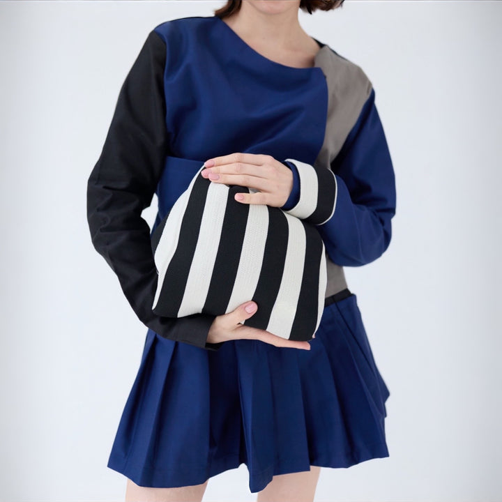 Striped knitted mini tote bag
