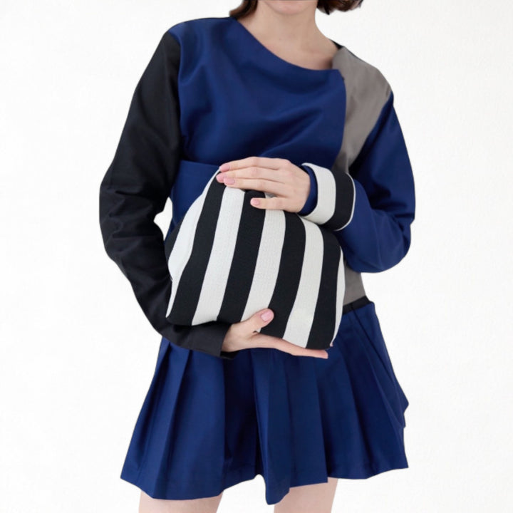 Striped knitted mini tote bag