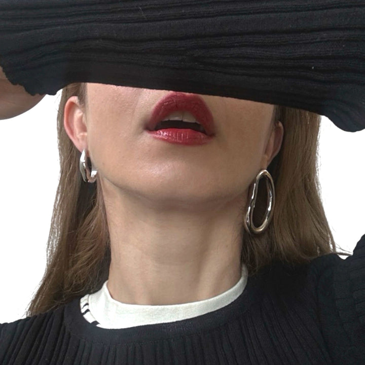 Minimalist asymmetric silver hoop earrings