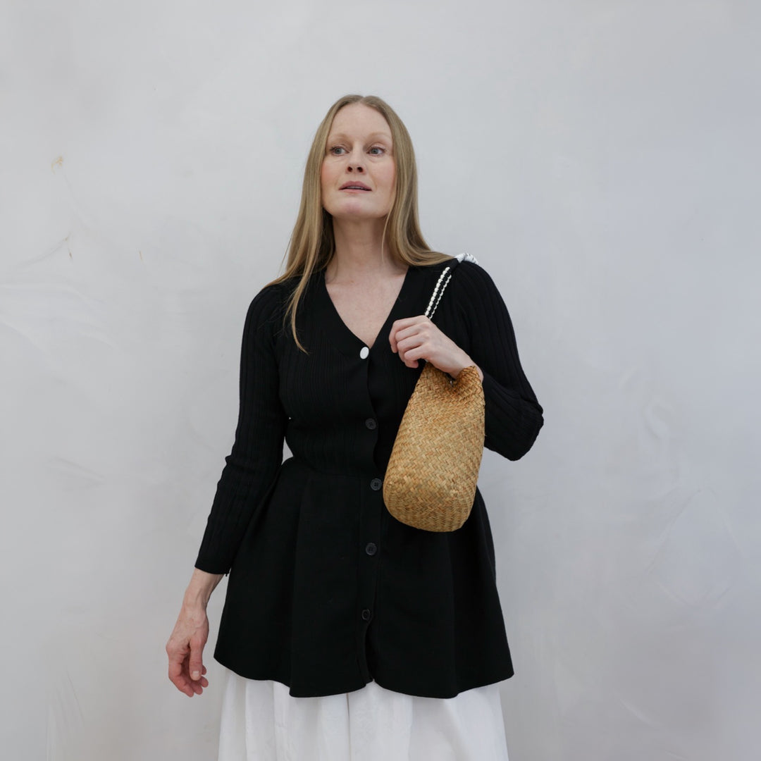 Black Knitted Peplum Cardigan