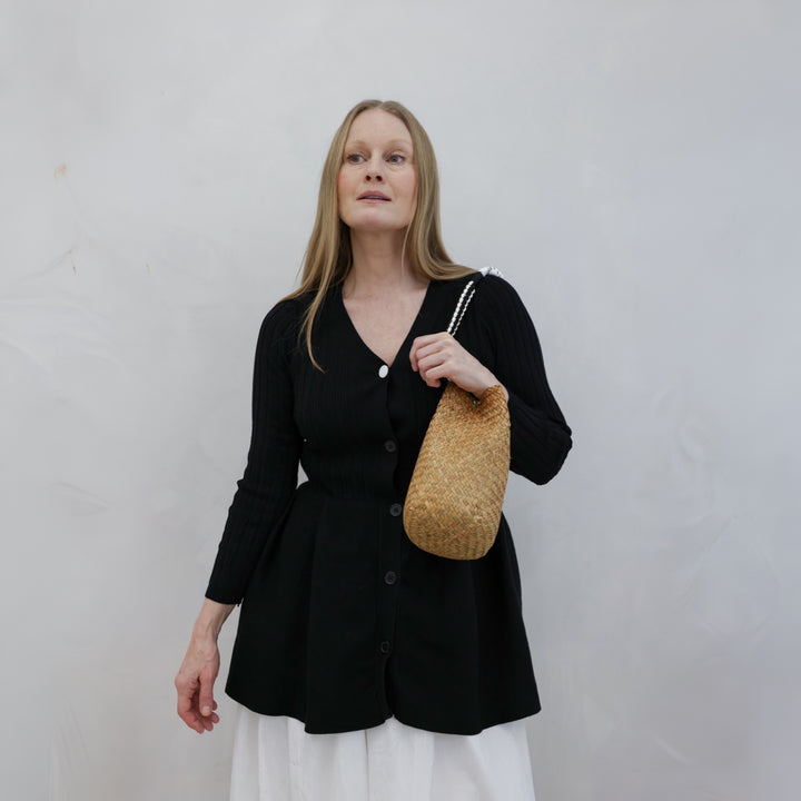 Black Knitted Peplum Cardigan