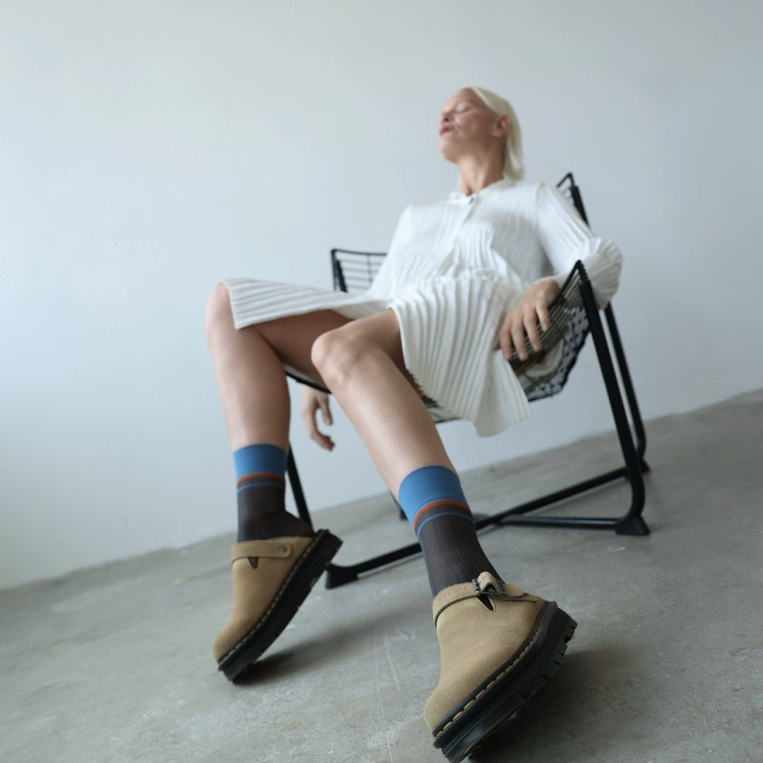 Color Block Brown Blue Thin Socks