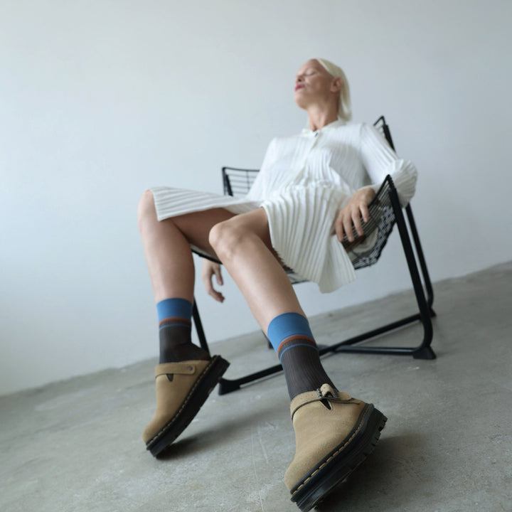 Color Block Brown Blue Thin Socks