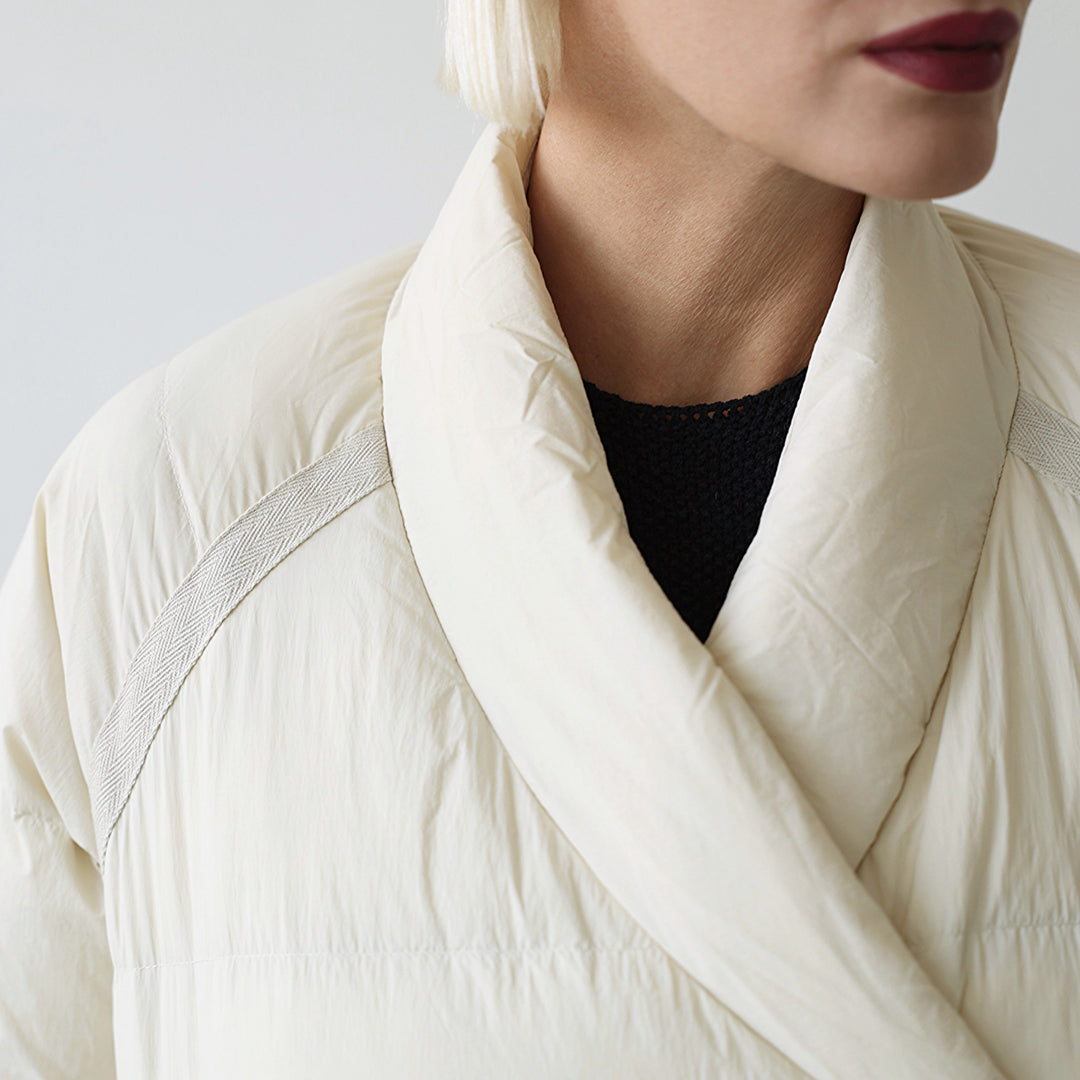 Beige Quilted Wrap Down Jacket