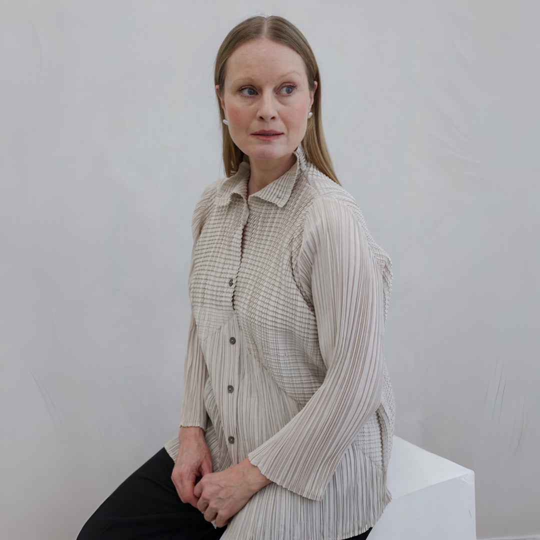 Beige Multi Way Accordion Pleated Shirt