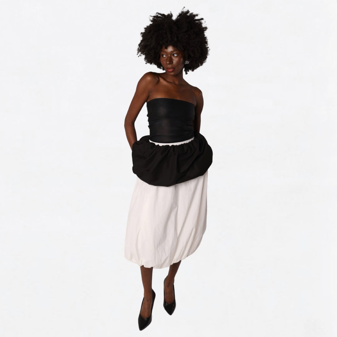 Black white layered long balloon skirt