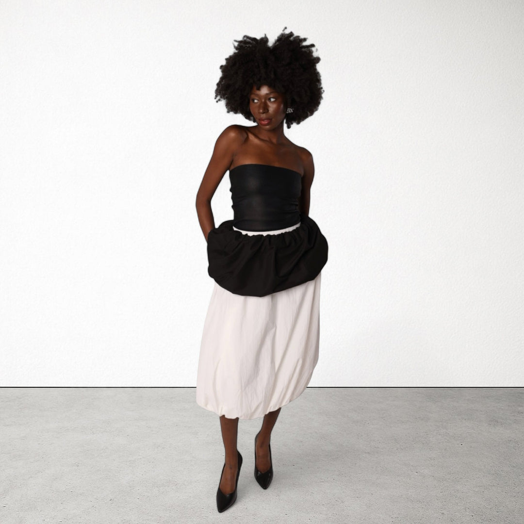 Black white layered long balloon skirt