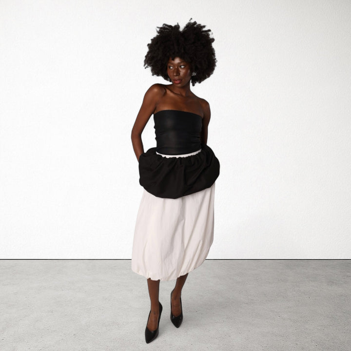 Black white layered long balloon skirt