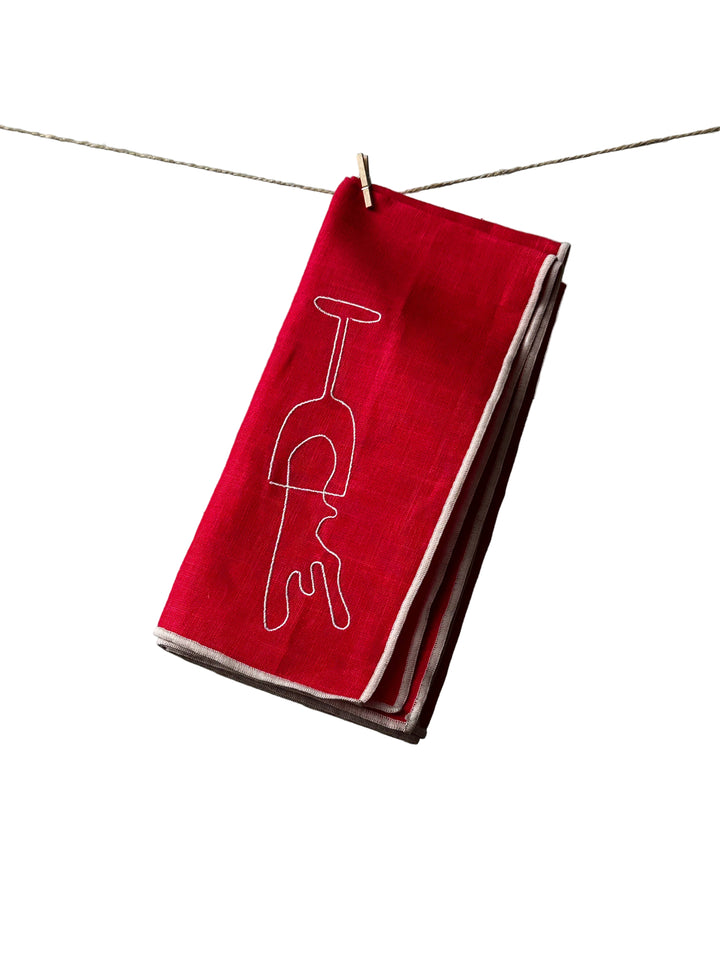Linen Blend Napkins - Wine Embroidery (Set of 2)