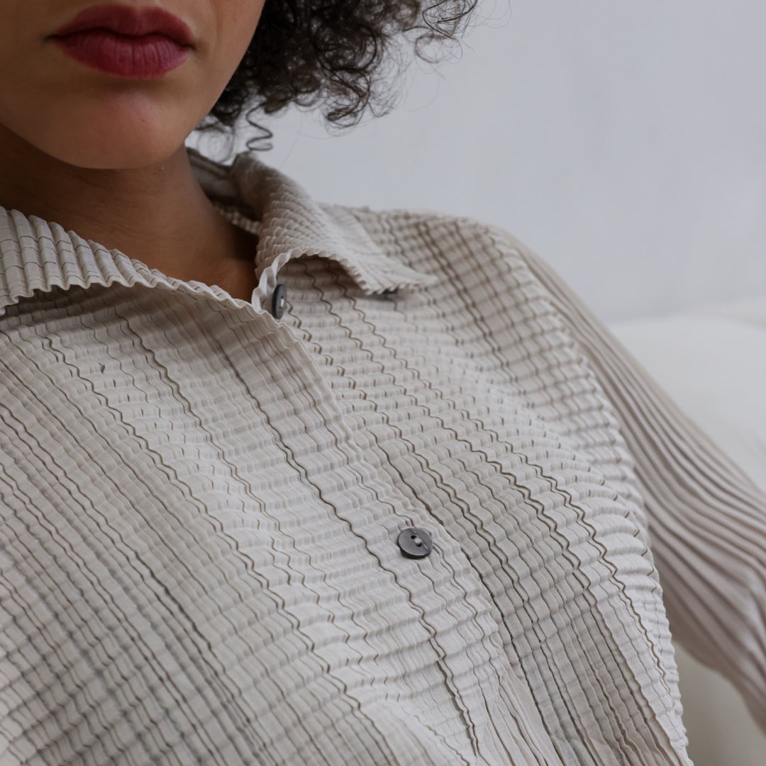 Beige Multi Way Accordion Pleated Shirt