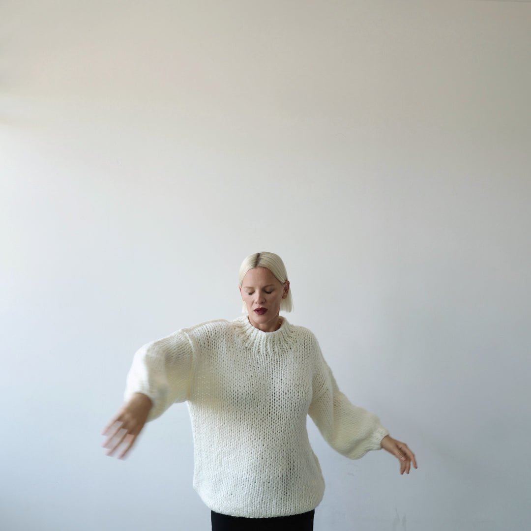 Beige wool chunky knit oversized jumper