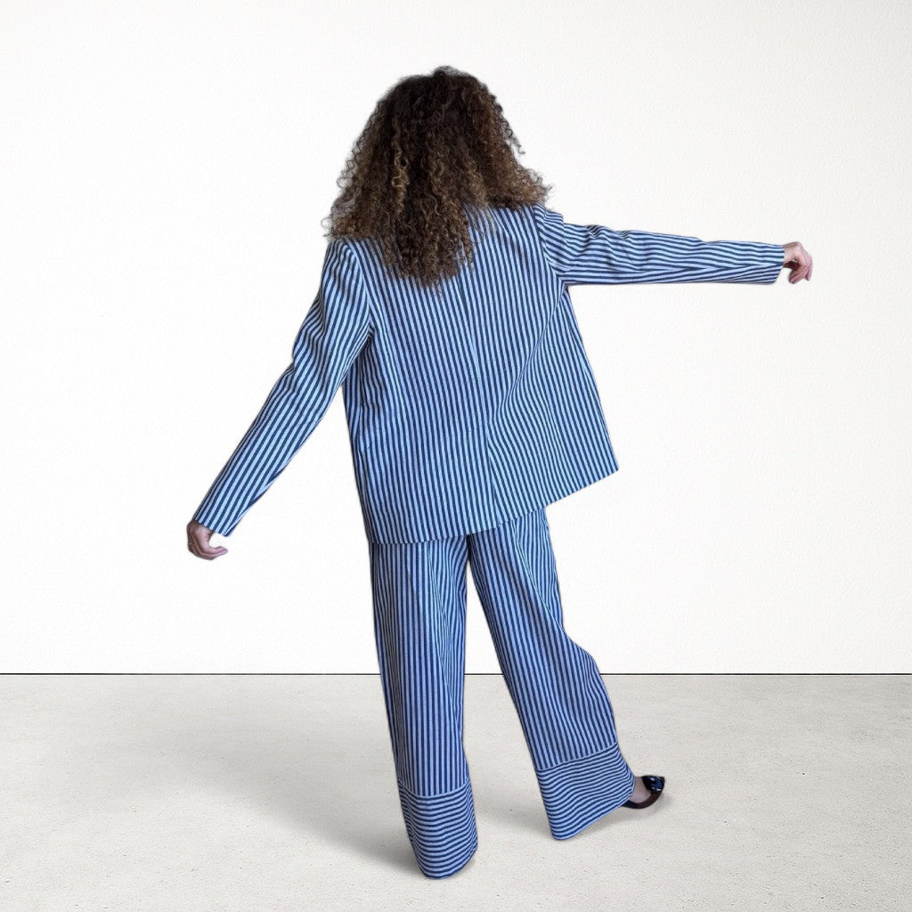 Blue White Striped Tailored Blazer
