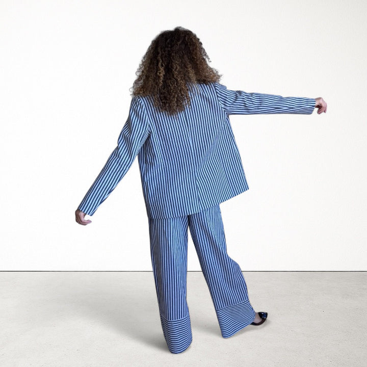 Blue White Striped Tailored Blazer