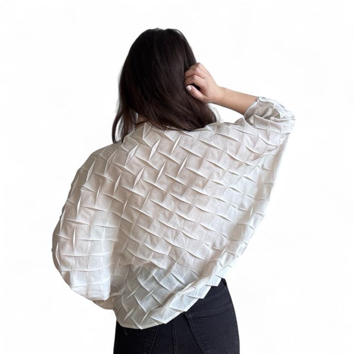 Cream Chevron Pleated Blouse