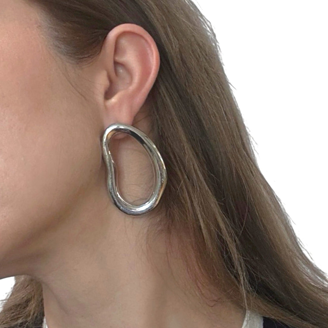 Minimalist asymmetric silver hoop earrings