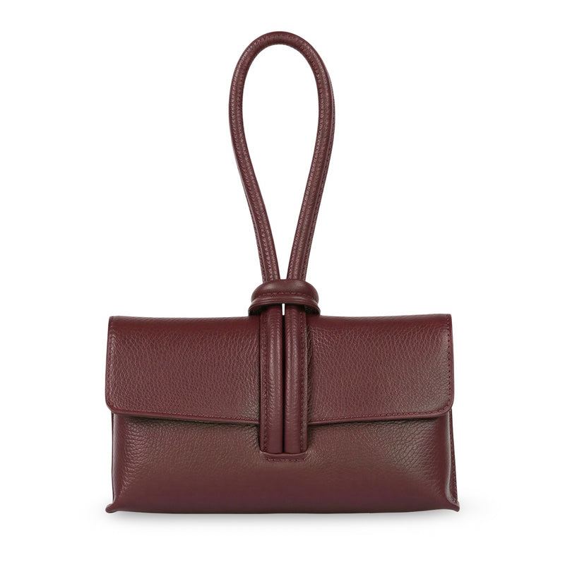 Burgundy Leather Loop Clutch Bag