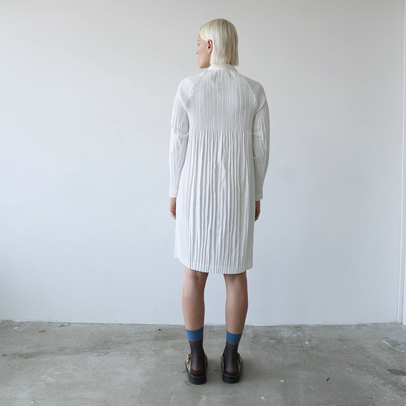 White Accordion Pleated Shirt Dress