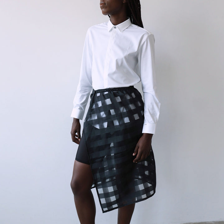 Black checkered organza wrap skirt