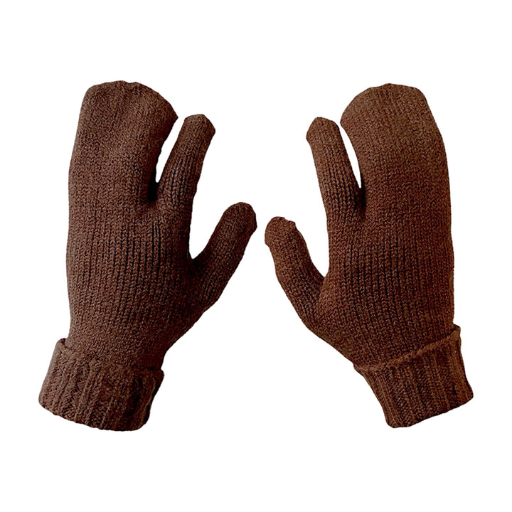 Brown Soft Two Finger Knitted Mitten Gloves