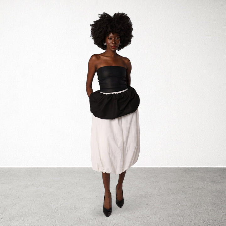 Black white layered long balloon skirt