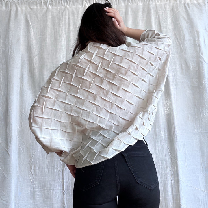 Cream Chevron Pleated Blouse