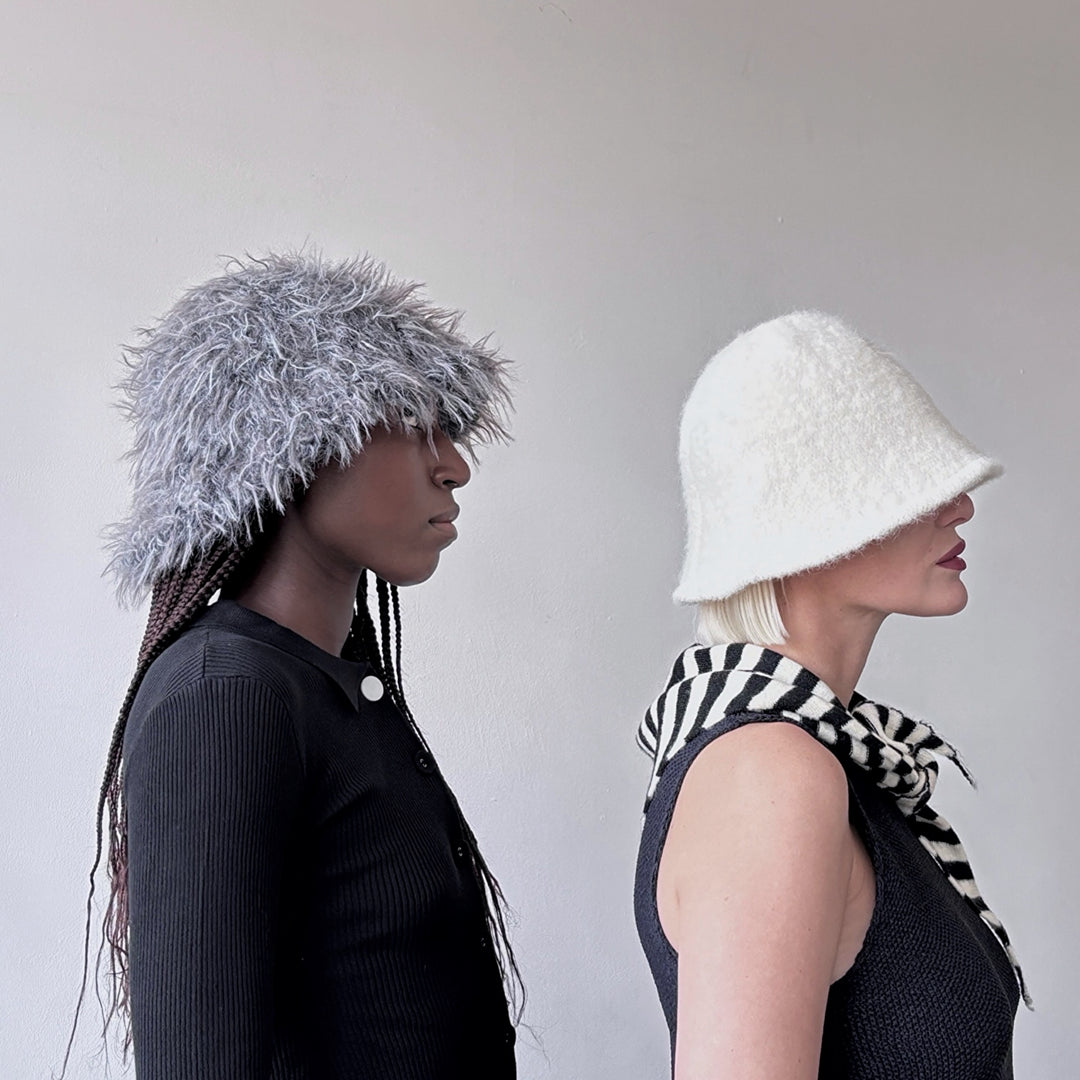 Grey wooly cloche bucket hat