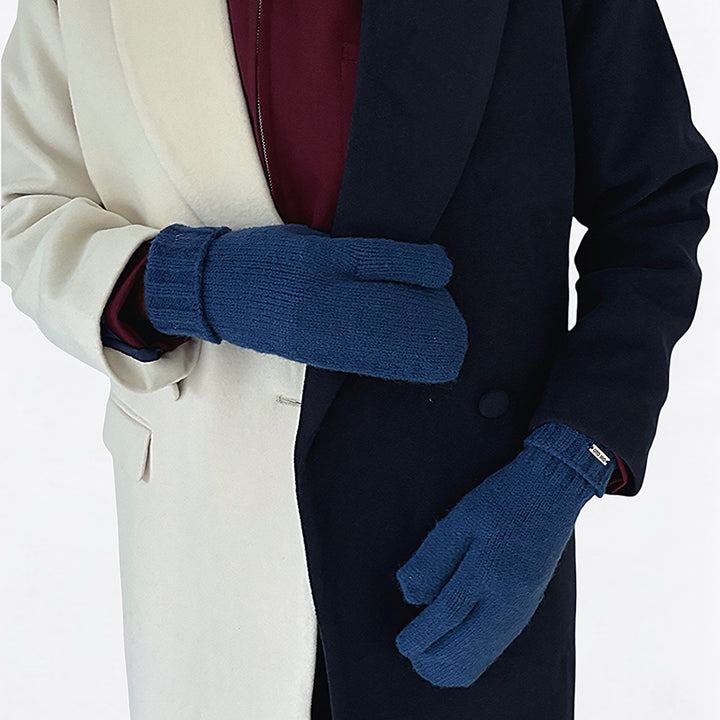 Blue Soft Two Finger Knitted Mitten Gloves