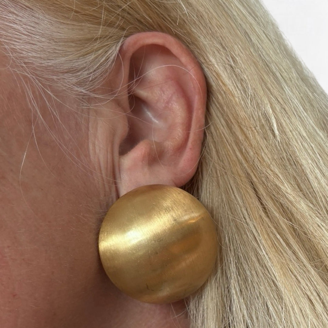 Big brushed gold stud earrings