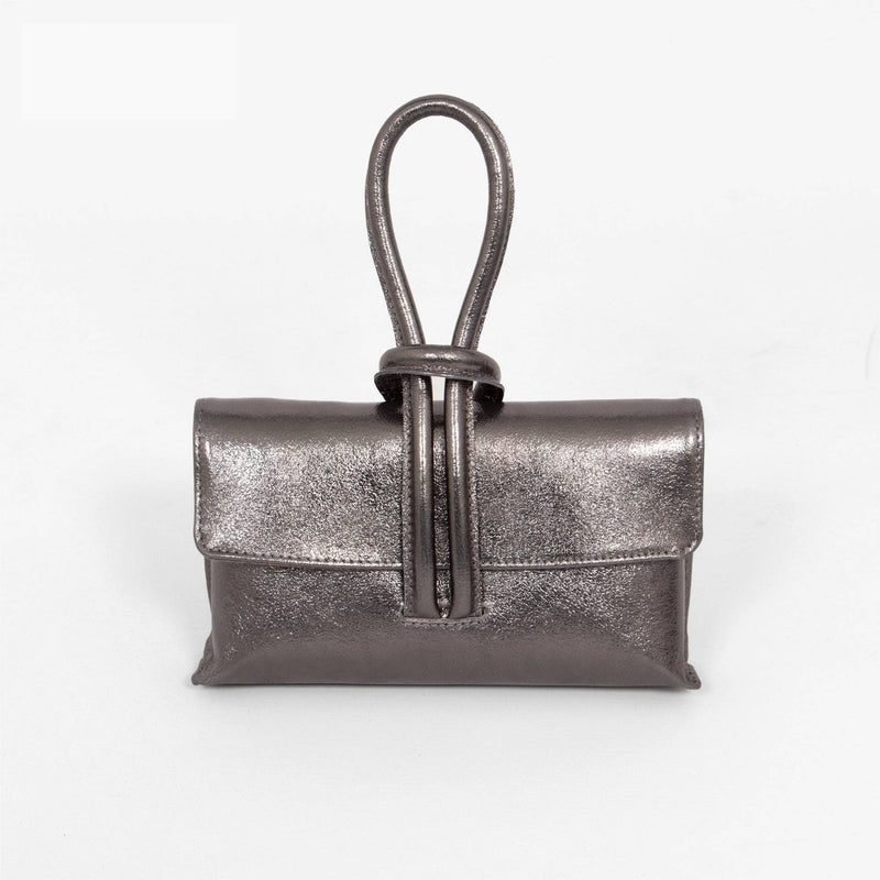 Trixie Italian Leather Wristlet Clutch Bag - Gun Metal, Metallic
