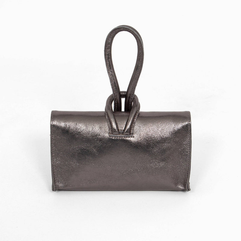 Trixie Italian Leather Wristlet Clutch Bag - Gun Metal, Metallic