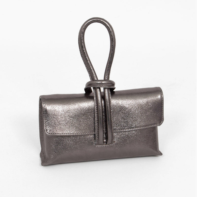 Trixie Italian Leather Wristlet Clutch Bag - Gun Metal, Metallic