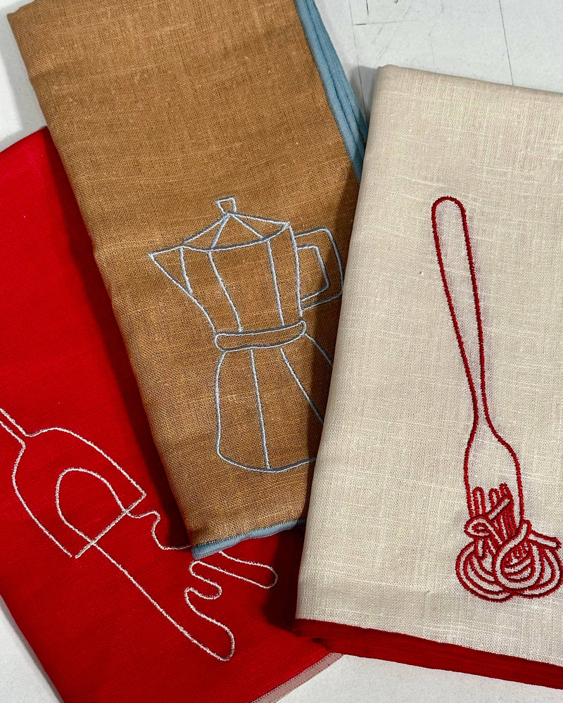 MÆGEN Set of Two Linen Blend Napkins Cafetiere Embroidery