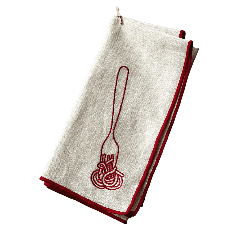 MÆGEN Set of Two Linen Blend Napkins Spaghetti Embroidery