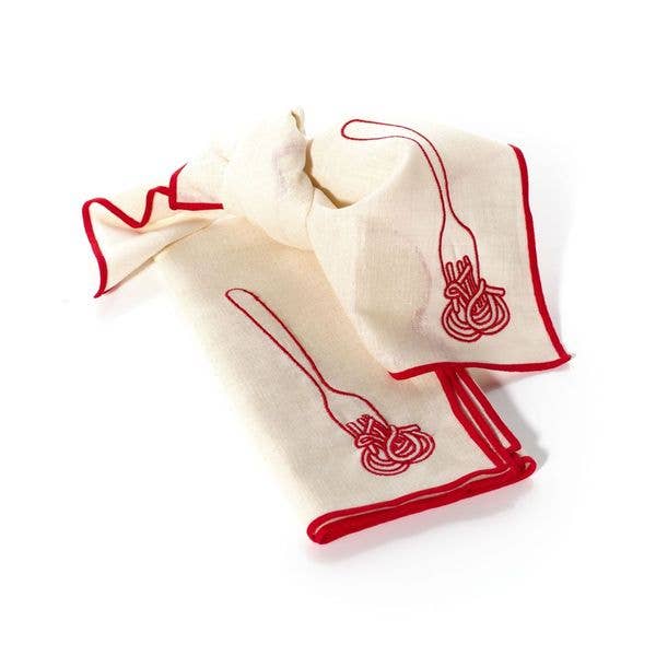 MÆGEN Set of Two Linen Blend Napkins Spaghetti Embroidery