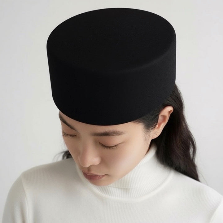 Black wool pillbox hat
