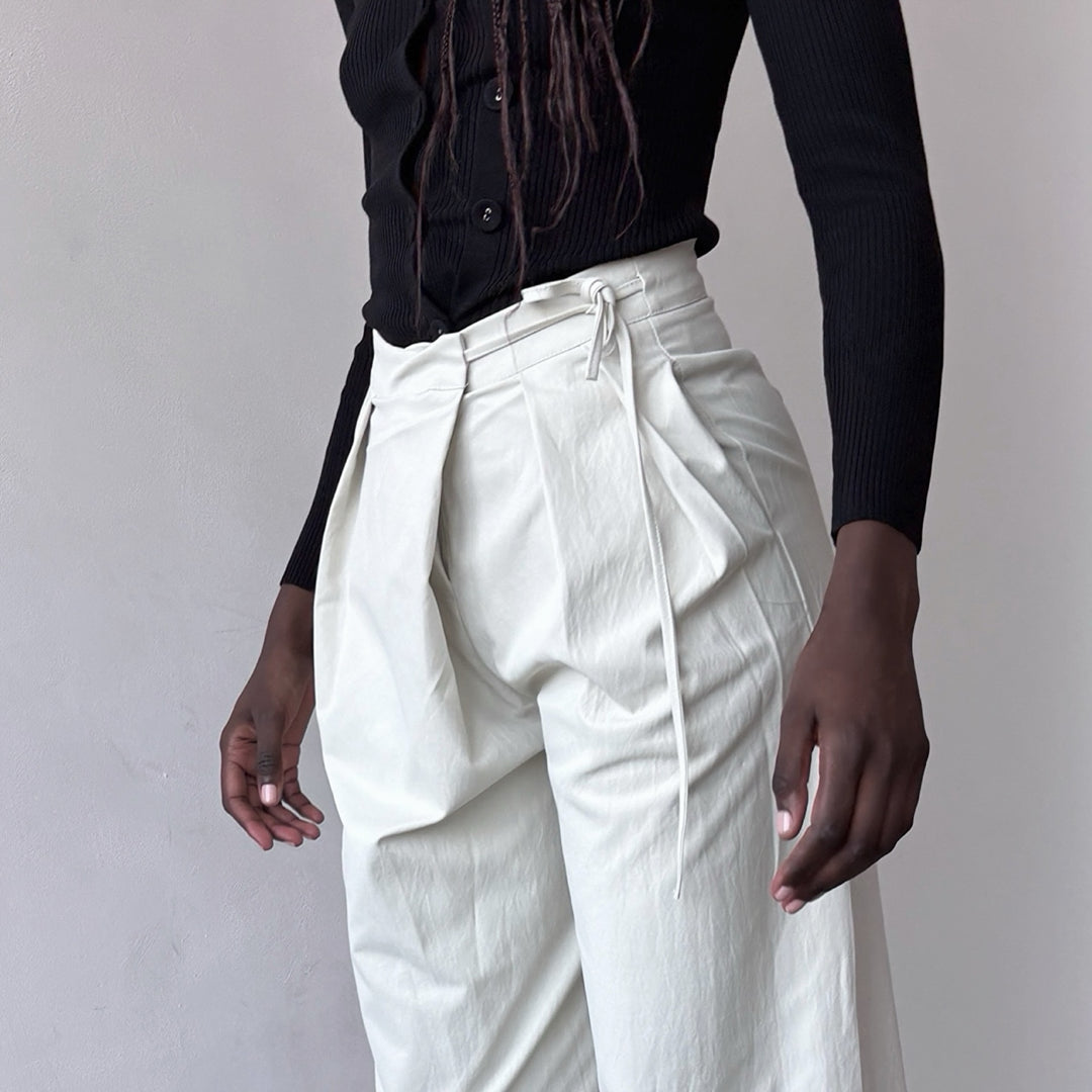 Light grey technical culottes with wrap detail