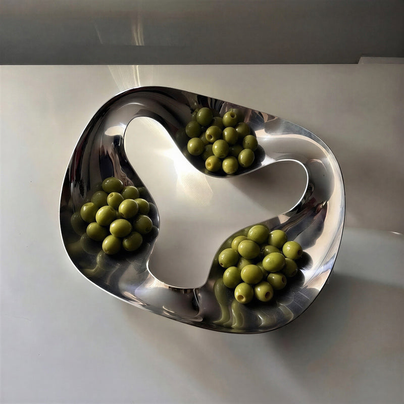 Stainless Steel Three Compartment Organic Snack Plate