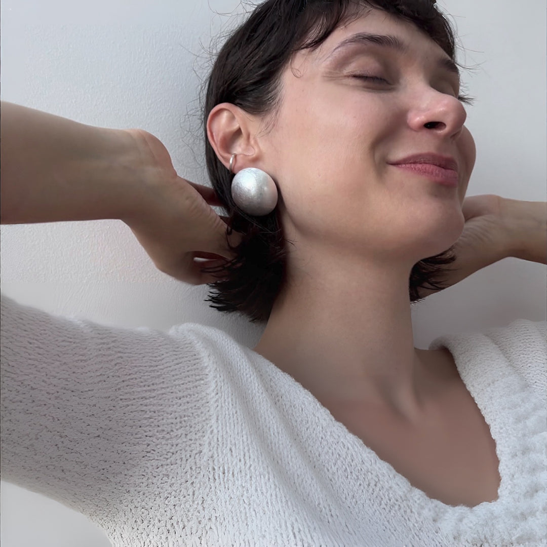 Big Brushed Silver Stud Earrings