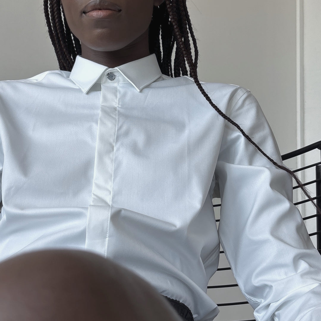 White bamboo shirt with hidden buttons