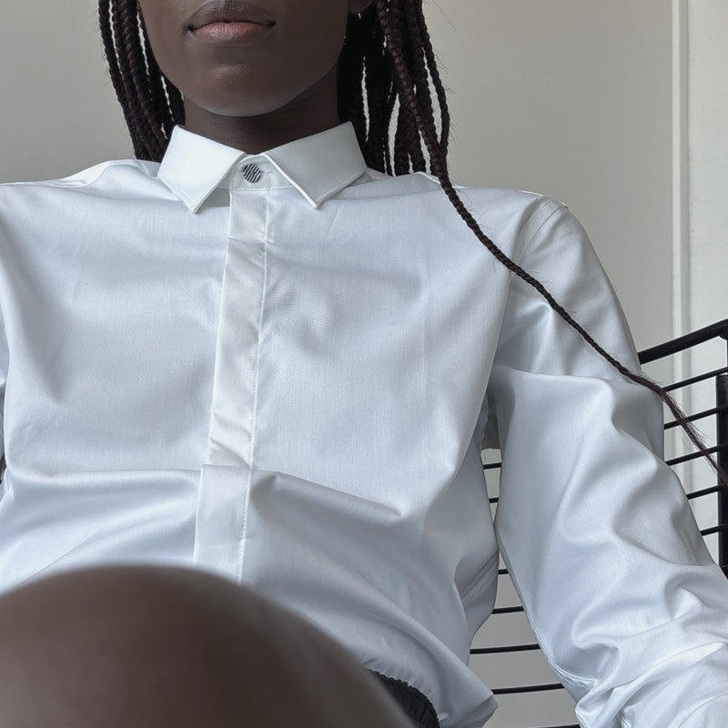 White Bamboo Shirt With Hidden Buttons