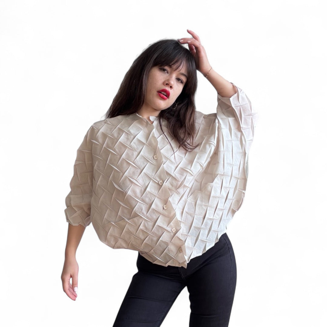 Cream Chevron Pleated Blouse