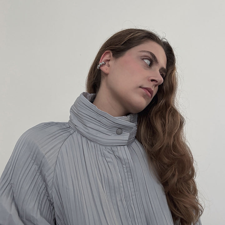 Silver C Shaped Hoop Ball Clip Earrings