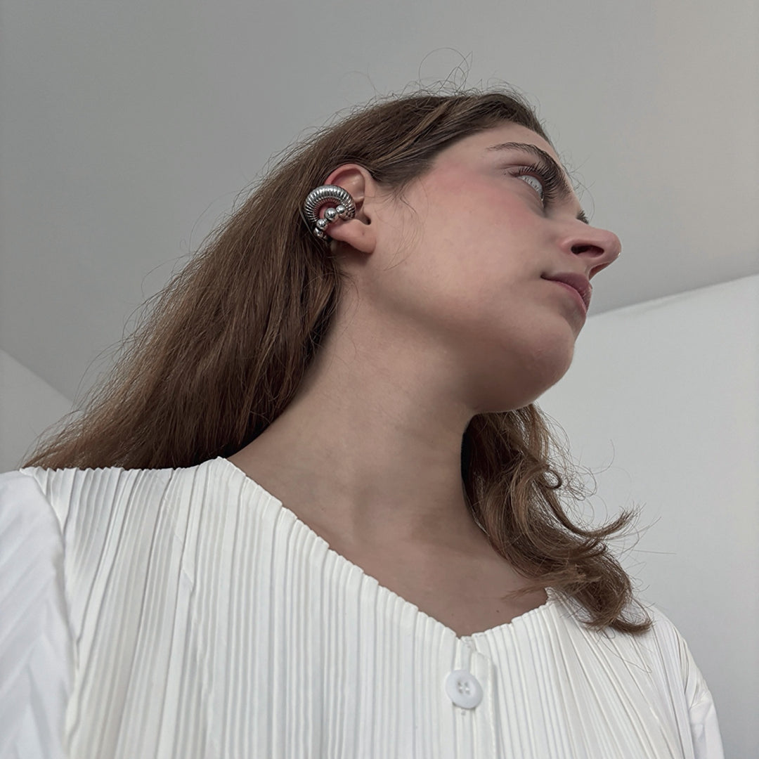 Silver C Shaped Hoop Ball Clip Earrings