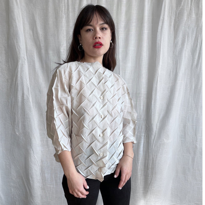 Cream Chevron Pleated Blouse