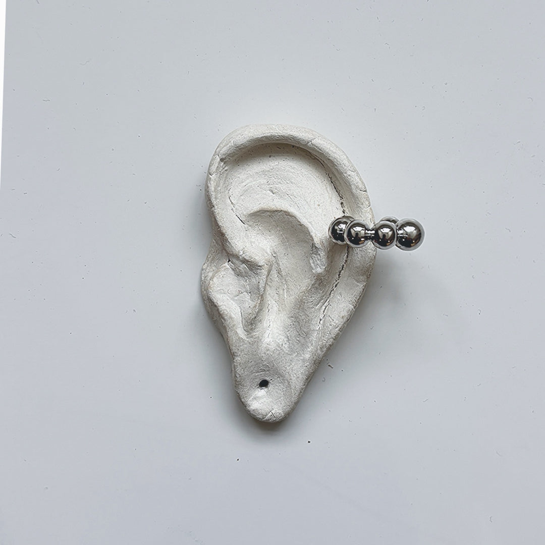 Silver C Shaped Hoop Ball Clip Earrings