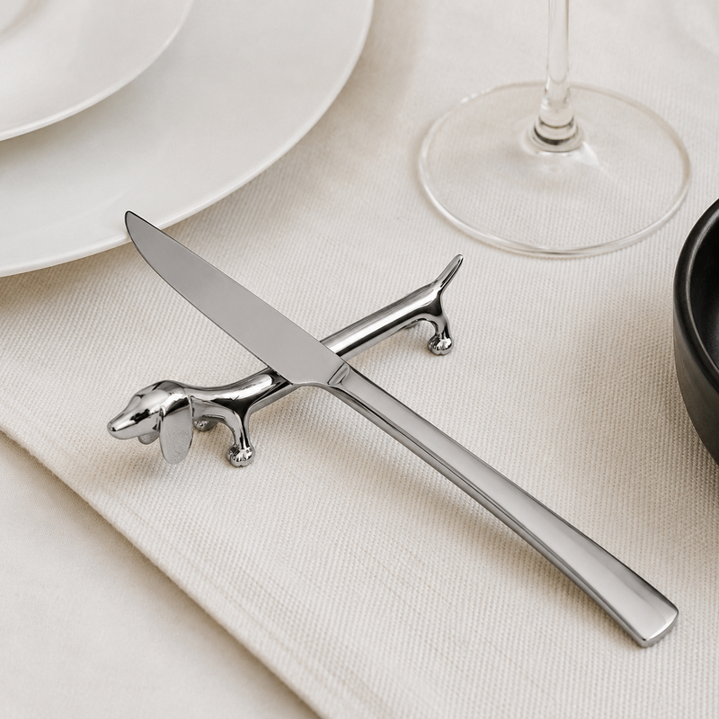 Silver Sausage Dog Dachshund Chrome Chopstick & Knife Rest