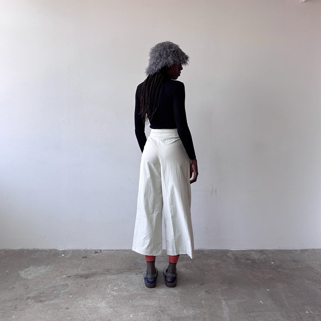 Light grey technical culottes with wrap detail
